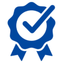 Blue checkmark ribbon on black background.