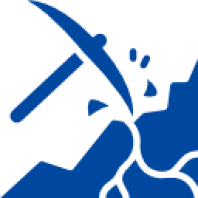 Pickaxe breaking rock with rope.
