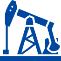 Blue oil pump jack silhouette on black.