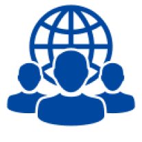 Three silhouettes with globe on black background.